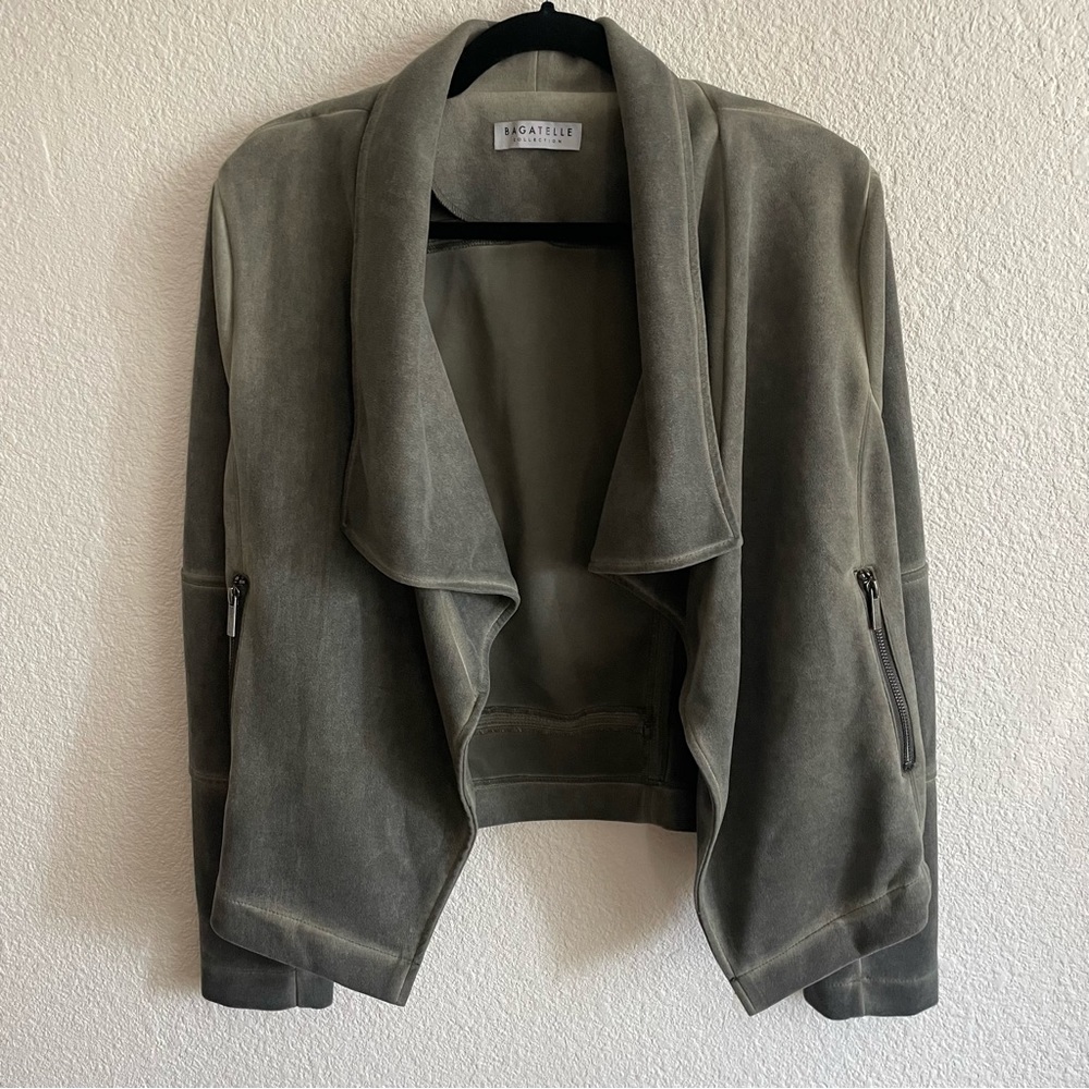 Bagatelle Womens Grey Faux Suede Washed Out Jacket